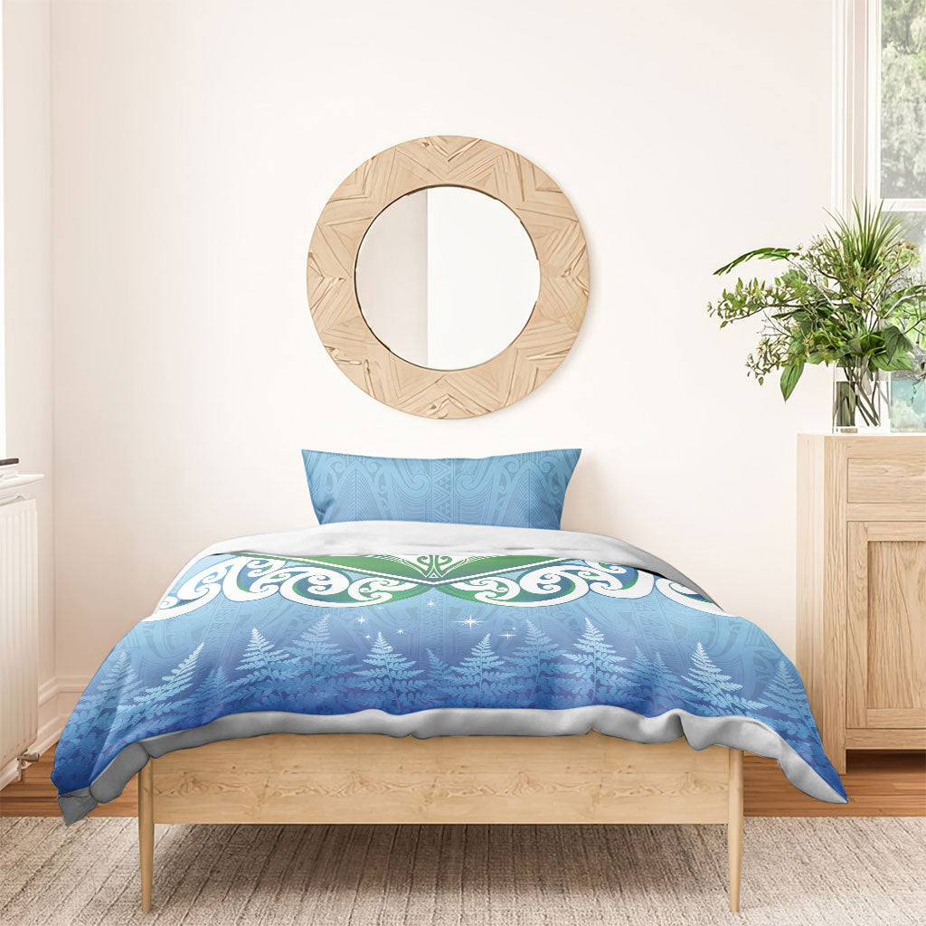 Aotearoa New Zealand New Year Bedding Set Maori Motifs with Silver Fern and Matariki Stars