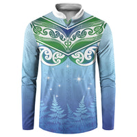 Aotearoa New Zealand New Year Button Sweatshirt Maori Motifs with Silver Fern and Matariki Stars
