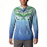 Aotearoa New Zealand New Year Button Sweatshirt Maori Motifs with Silver Fern and Matariki Stars