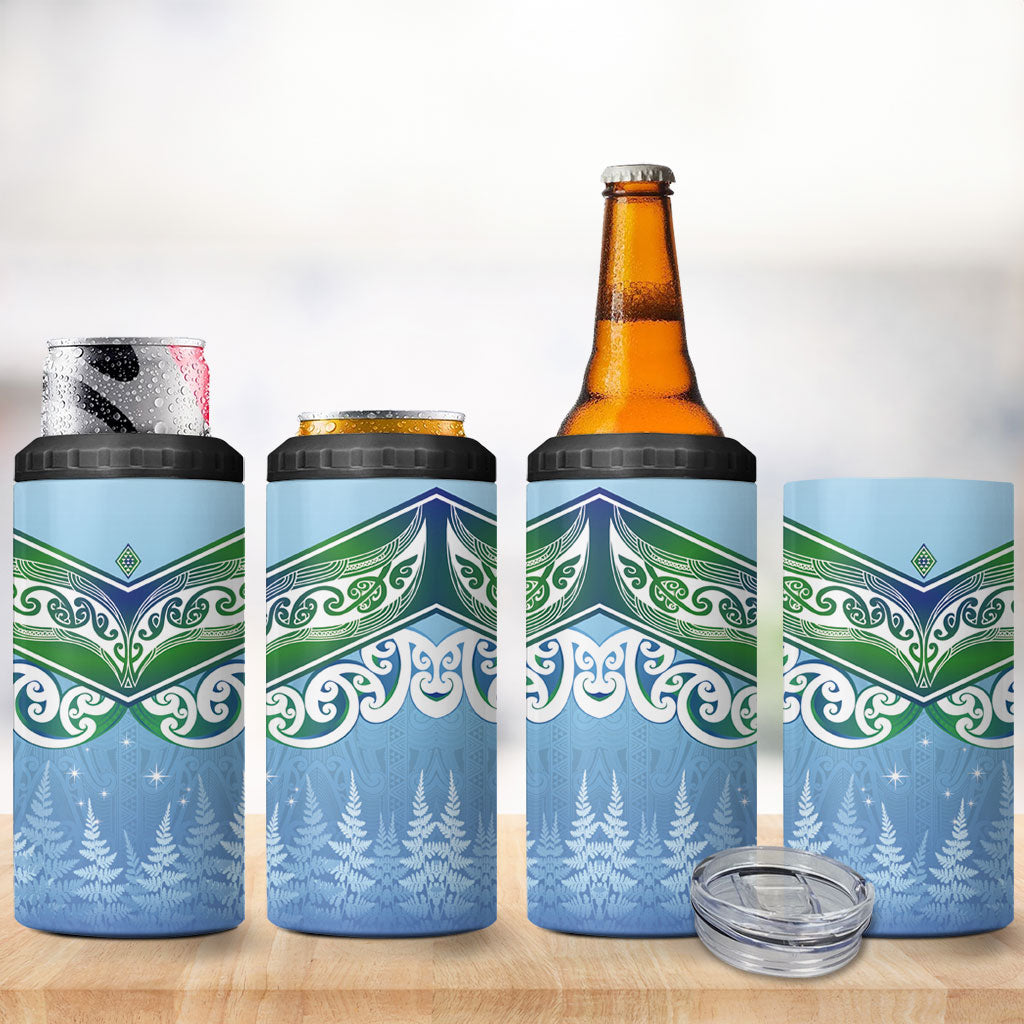 Aotearoa New Zealand New Year 4 in 1 Can Cooler Tumbler Maori Motifs with Silver Fern and Matariki Stars LT03 - Polynesian Pride
