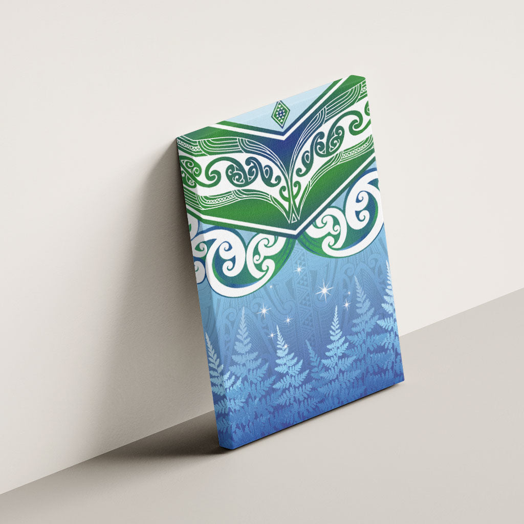 Aotearoa New Zealand New Year Canvas Wall Art Maori Motifs with Silver Fern and Matariki Stars LT03 - Polynesian Pride