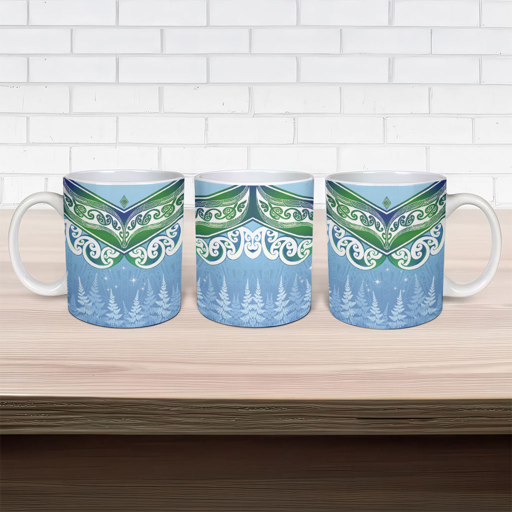 Aotearoa New Zealand New Year Ceramic Mug Maori Motifs with Silver Fern and Matariki Stars