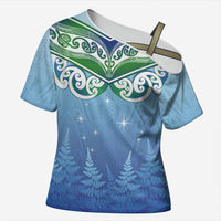Aotearoa New Zealand New Year Cross Shoulder Shirt Maori Motifs with Silver Fern and Matariki Stars LT03 Female Multicolor - Polynesian Pride