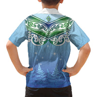 Aotearoa New Zealand New Year Family Matching Off Shoulder Maxi Dress and Hawaiian Shirt Maori Motifs with Silver Fern and Matariki Stars LT03 - Polynesian Pride