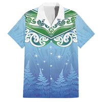 Aotearoa New Zealand New Year Family Matching Off Shoulder Maxi Dress and Hawaiian Shirt Maori Motifs with Silver Fern and Matariki Stars LT03 Dad's Shirt - Short Sleeve Multicolor - Polynesian Pride