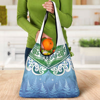 Aotearoa New Zealand New Year Grocery Bag Maori Motifs with Silver Fern and Matariki Stars LT03 - Polynesian Pride