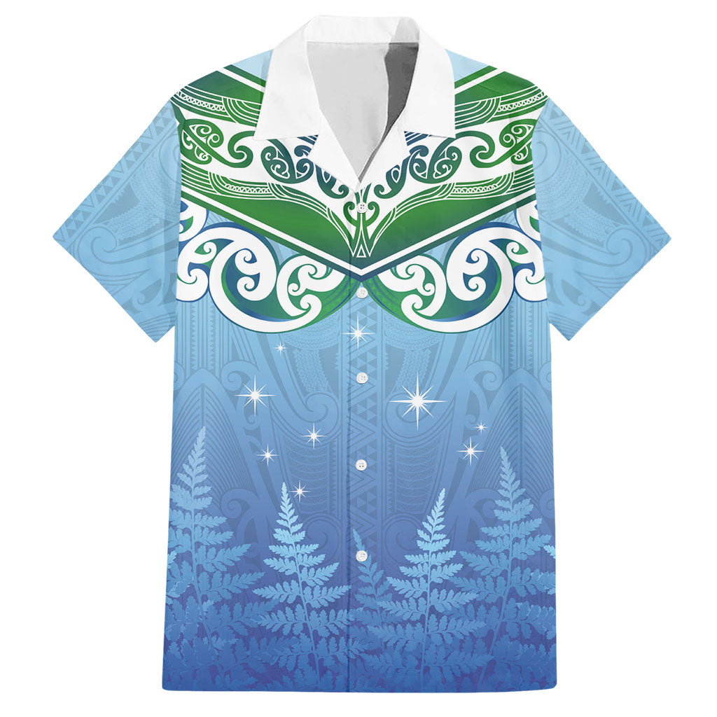 Aotearoa New Zealand New Year Hawaiian Shirt Maori Motifs with Silver Fern and Matariki Stars