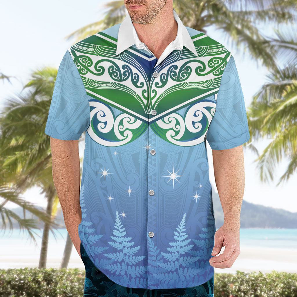 Aotearoa New Zealand New Year Hawaiian Shirt Maori Motifs with Silver Fern and Matariki Stars LT03 - Polynesian Pride