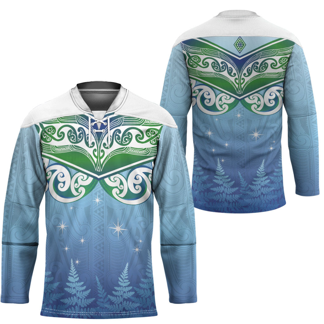 Aotearoa New Zealand New Year Hockey Jersey Maori Motifs with Silver Fern and Matariki Stars LT03 - Polynesian Pride