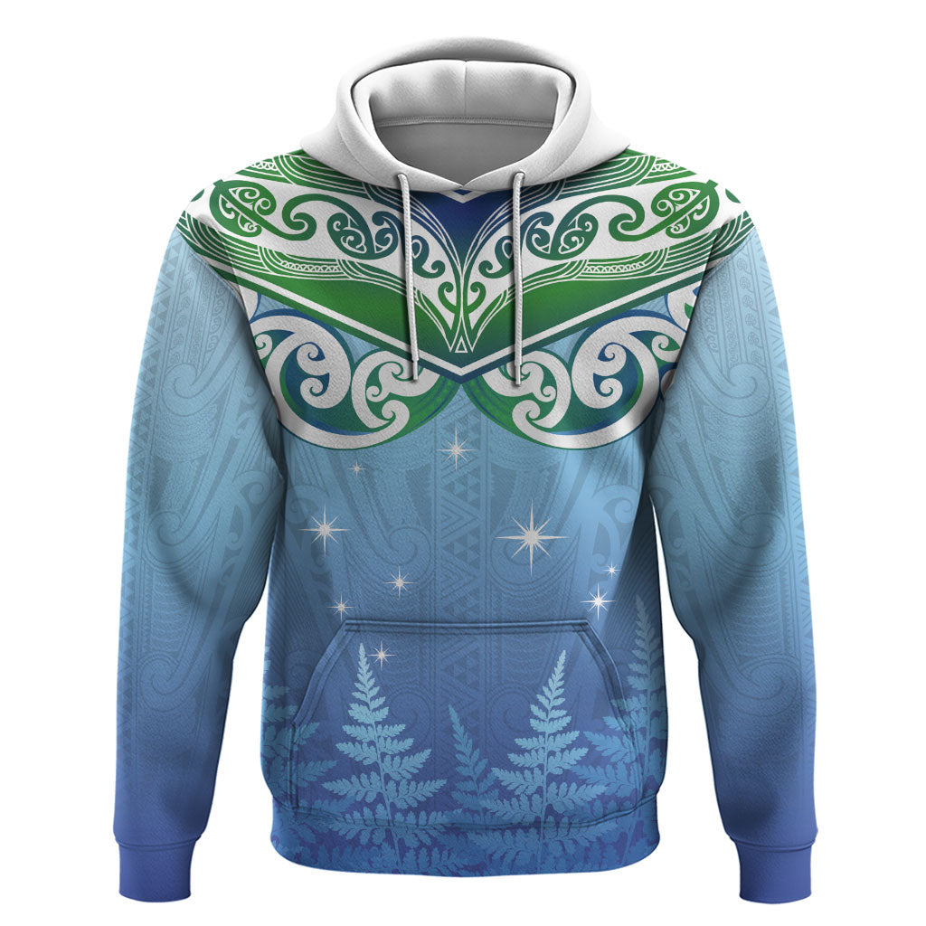 Aotearoa New Zealand New Year Hoodie Maori Motifs with Silver Fern and Matariki Stars LT03 Pullover Hoodie Multicolor - Polynesian Pride