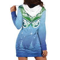 Aotearoa New Zealand New Year Hoodie Dress Maori Motifs with Silver Fern and Matariki Stars LT03 - Polynesian Pride