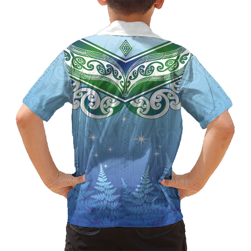 Aotearoa New Zealand New Year Kid Hawaiian Shirt Maori Motifs with Silver Fern and Matariki Stars LT03 - Polynesian Pride