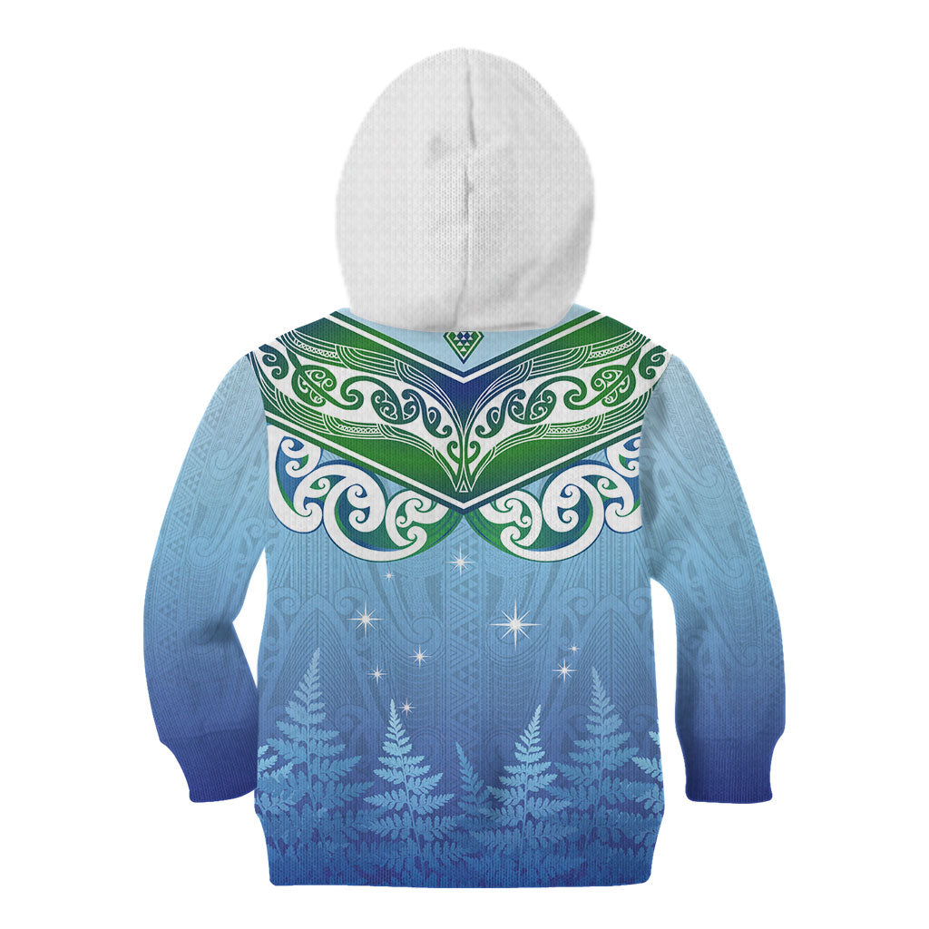Aotearoa New Zealand New Year Kid Hoodie Maori Motifs with Silver Fern and Matariki Stars LT03 - Polynesian Pride