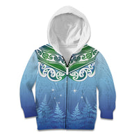 Aotearoa New Zealand New Year Kid Hoodie Maori Motifs with Silver Fern and Matariki Stars LT03 Zip Hoodie Multicolor - Polynesian Pride