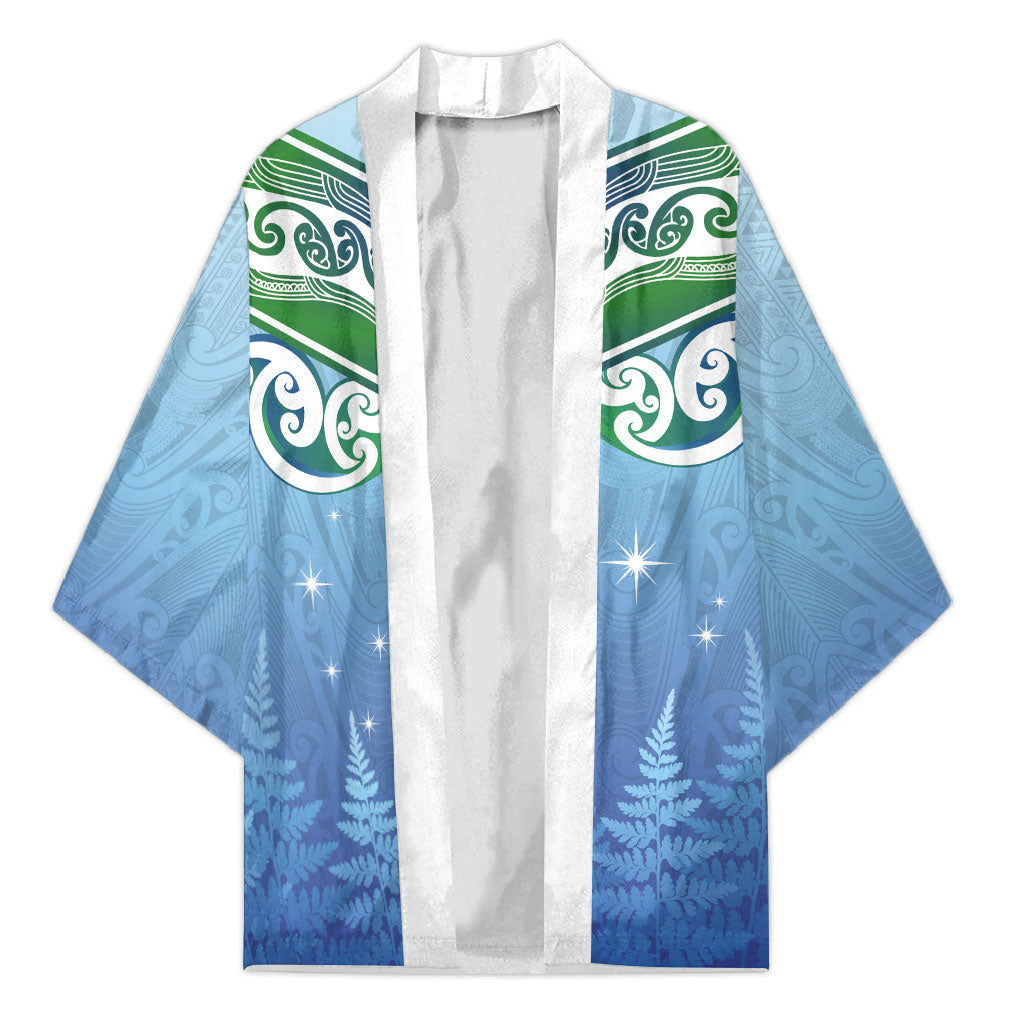 Aotearoa New Zealand New Year Kimono Maori Motifs with Silver Fern and Matariki Stars LT03 Unisex Multicolor - Polynesian Pride