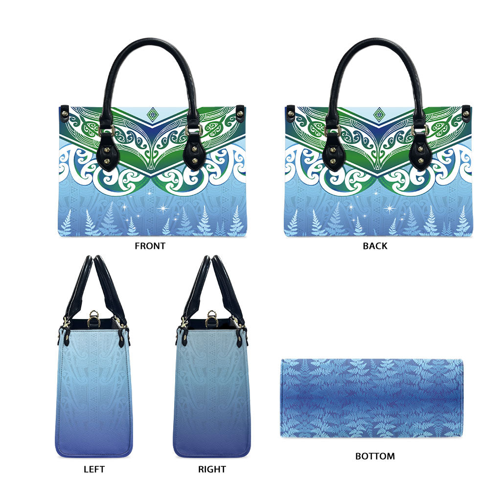 Aotearoa New Zealand New Year Leather Bag Maori Motifs with Silver Fern and Matariki Stars LT03 - Polynesian Pride