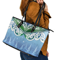Aotearoa New Zealand New Year Leather Tote Bag Maori Motifs with Silver Fern and Matariki Stars LT03 - Polynesian Pride