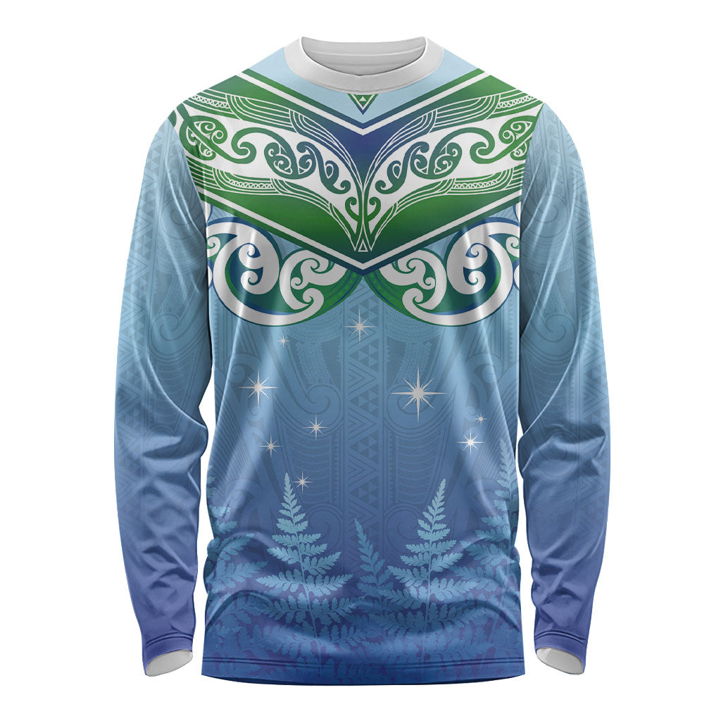 Aotearoa New Zealand New Year Long Sleeve Shirt Maori Motifs with Silver Fern and Matariki Stars LT03 Unisex Multicolor - Polynesian Pride