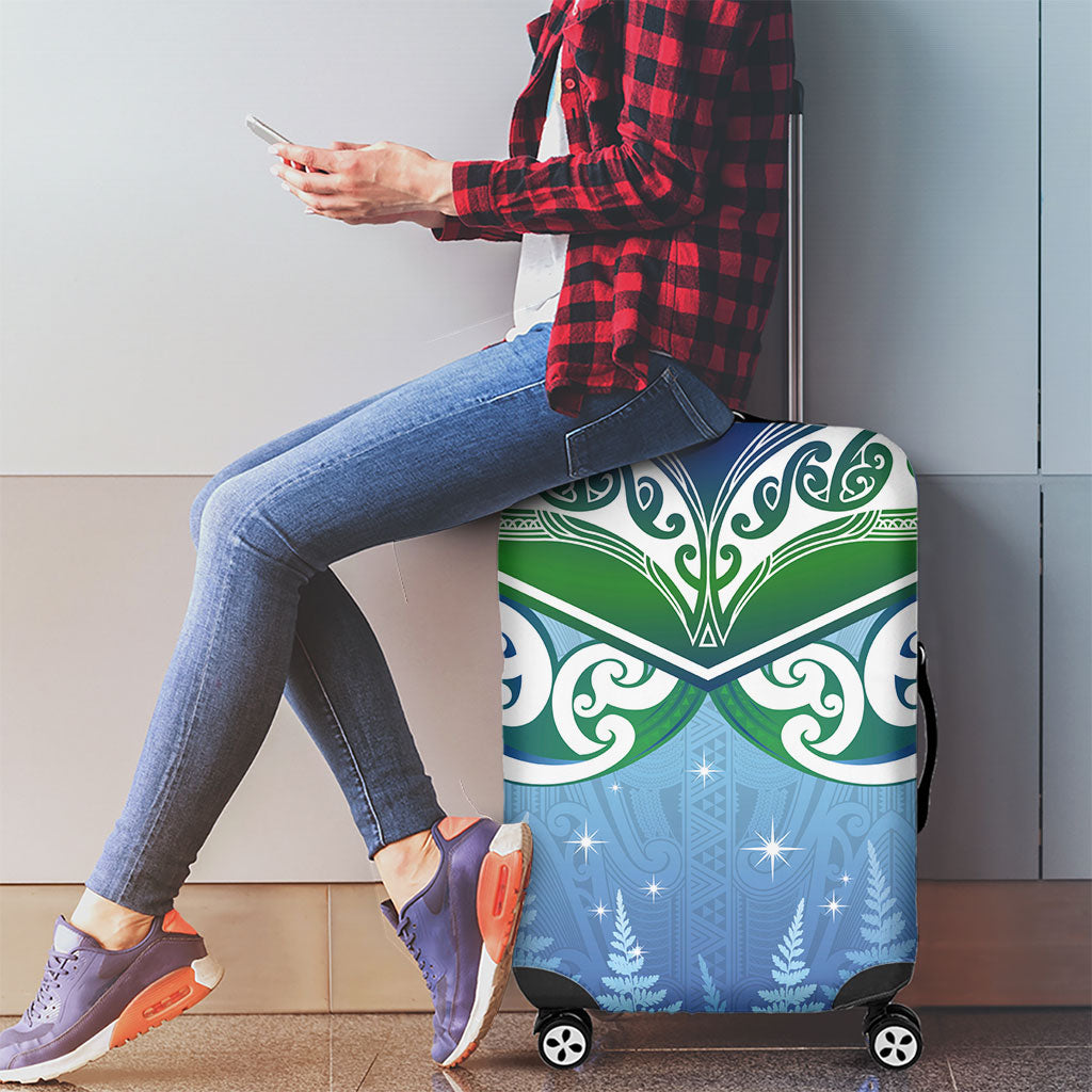 Aotearoa New Zealand New Year Luggage Cover Maori Motifs with Silver Fern and Matariki Stars LT03 - Polynesian Pride