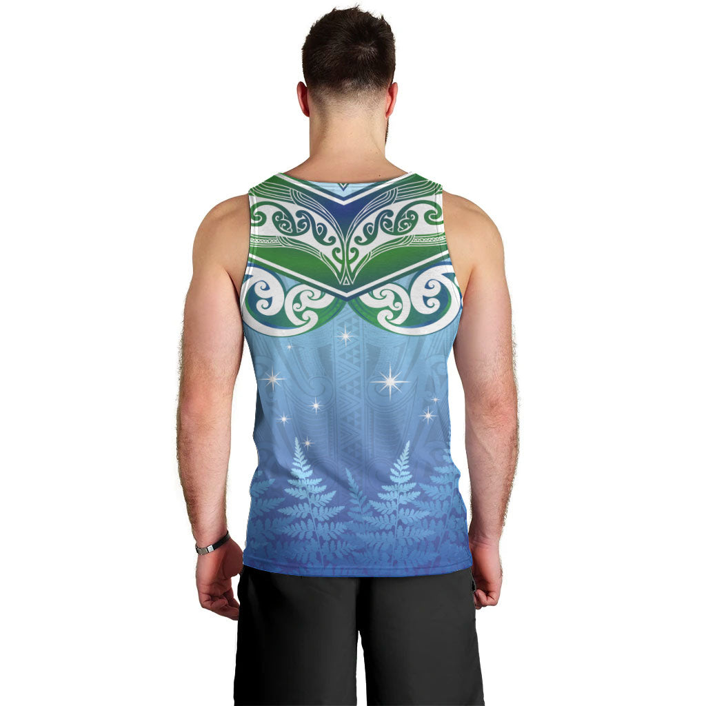 Aotearoa New Zealand New Year Men Tank Top Maori Motifs with Silver Fern and Matariki Stars LT03 - Polynesian Pride