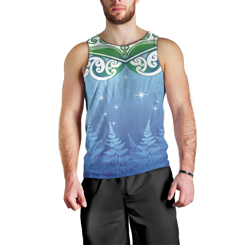 Aotearoa New Zealand New Year Men Tank Top Maori Motifs with Silver Fern and Matariki Stars LT03 - Polynesian Pride