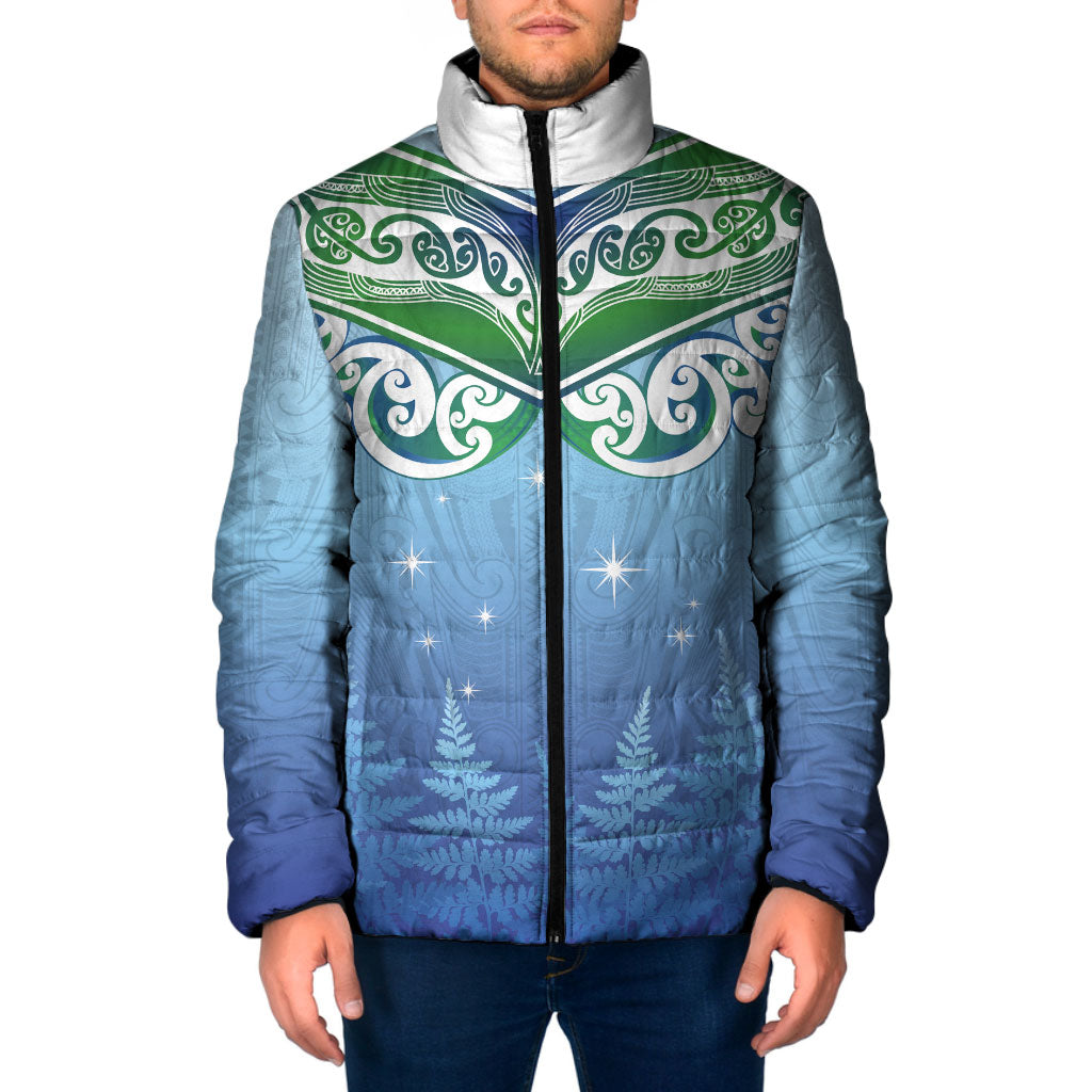 Aotearoa New Zealand New Year Padded Jacket Maori Motifs with Silver Fern and Matariki Stars LT03 Men Multicolor - Polynesian Pride