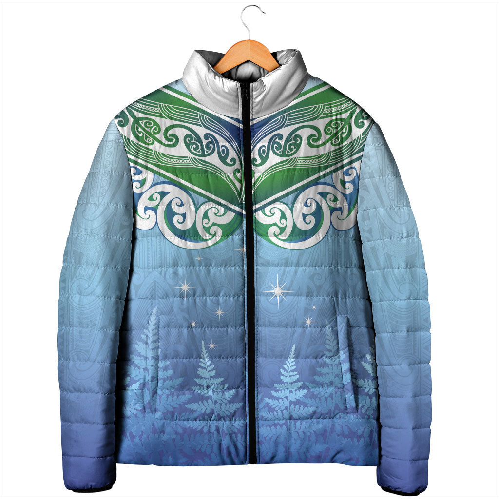 Aotearoa New Zealand New Year Padded Jacket Maori Motifs with Silver Fern and Matariki Stars LT03 - Polynesian Pride