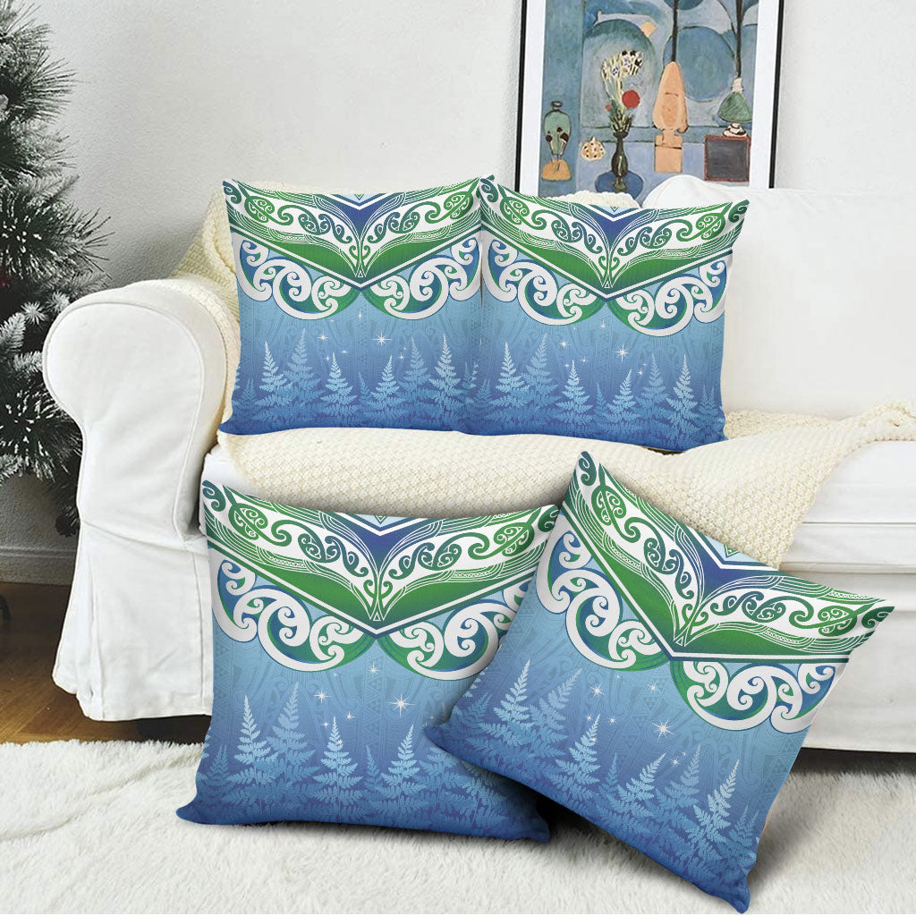 Aotearoa New Zealand New Year Pillow Cover Maori Motifs with Silver Fern and Matariki Stars LT03 - Polynesian Pride