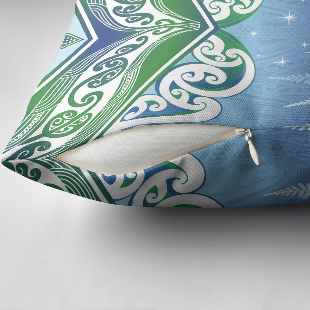 Aotearoa New Zealand New Year Pillow Cover Maori Motifs with Silver Fern and Matariki Stars LT03 - Polynesian Pride