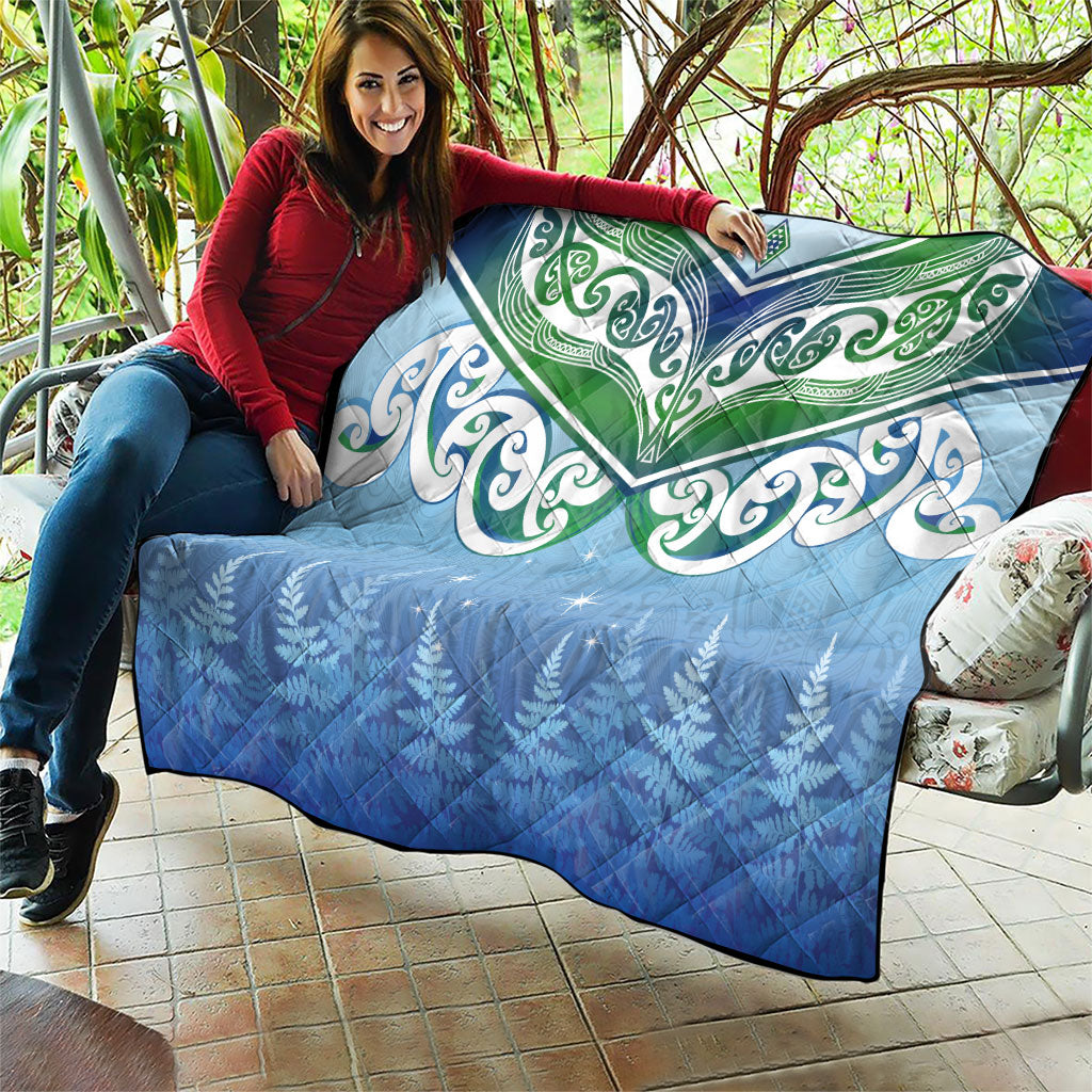 Aotearoa New Zealand New Year Quilt Maori Motifs with Silver Fern and Matariki Stars LT03 - Polynesian Pride
