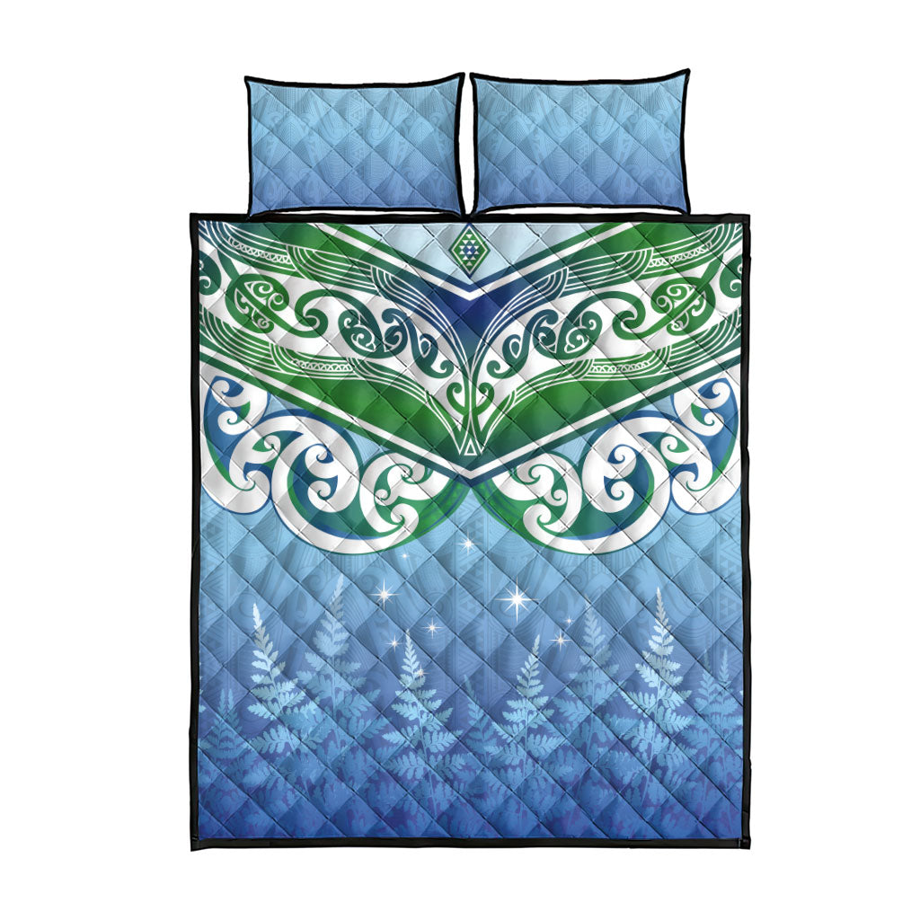 Aotearoa New Zealand New Year Quilt Bed Set Maori Motifs with Silver Fern and Matariki Stars LT03 - Polynesian Pride