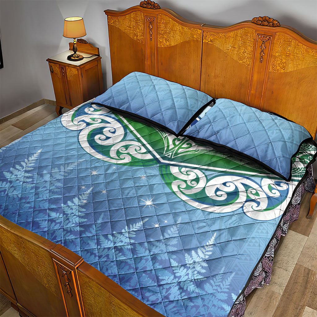 Aotearoa New Zealand New Year Quilt Bed Set Maori Motifs with Silver Fern and Matariki Stars LT03 - Polynesian Pride