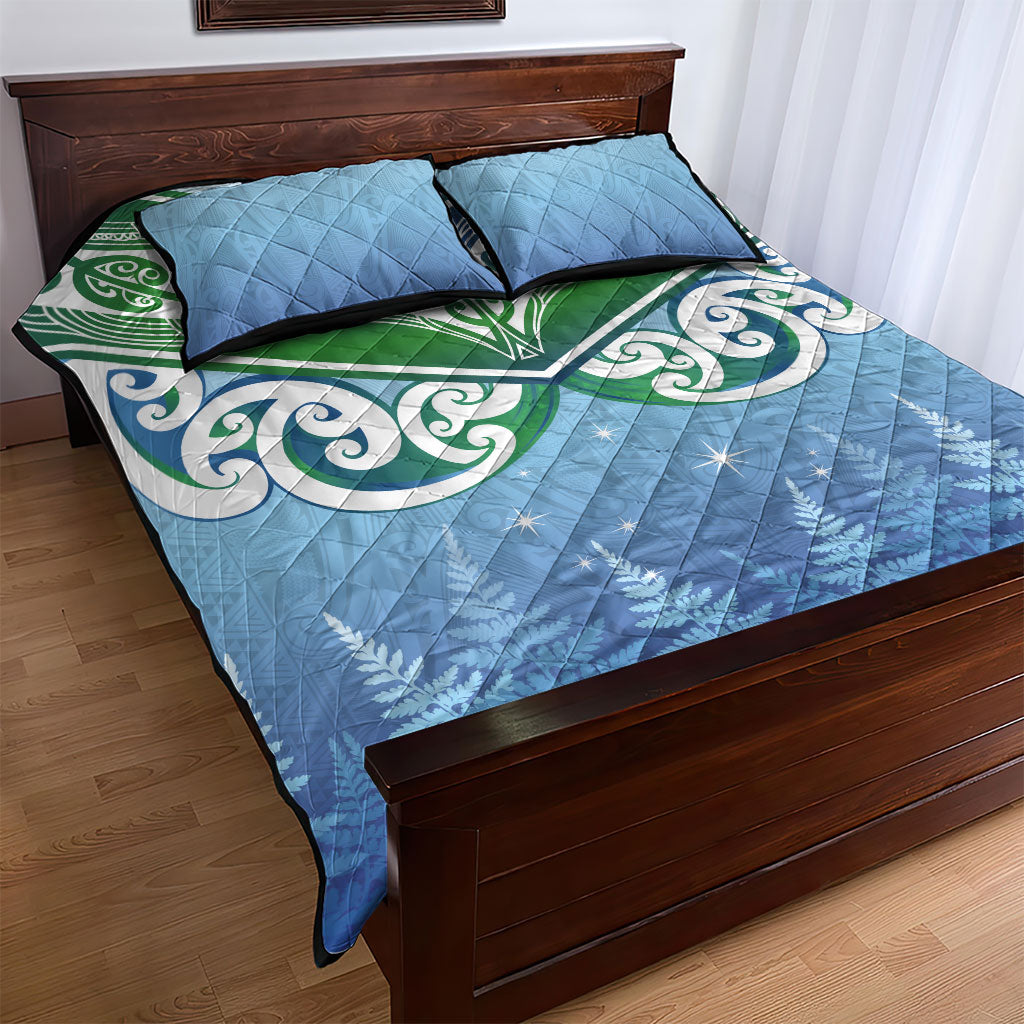 Aotearoa New Zealand New Year Quilt Bed Set Maori Motifs with Silver Fern and Matariki Stars LT03 - Polynesian Pride