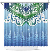 Aotearoa New Zealand New Year Shower Curtain Maori Motifs with Silver Fern and Matariki Stars LT03 Multicolor - Polynesian Pride