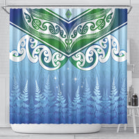 Aotearoa New Zealand New Year Shower Curtain Maori Motifs with Silver Fern and Matariki Stars LT03 - Polynesian Pride