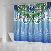 Aotearoa New Zealand New Year Shower Curtain Maori Motifs with Silver Fern and Matariki Stars LT03 - Polynesian Pride