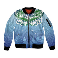 Aotearoa New Zealand New Year Sleeve Zip Bomber Jacket Maori Motifs with Silver Fern and Matariki Stars LT03 Unisex Multicolor - Polynesian Pride