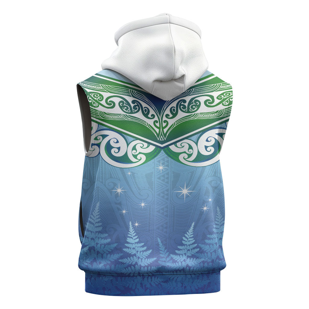 Aotearoa New Zealand New Year Sleeveless Zip Hoodie Maori Motifs with Silver Fern and Matariki Stars LT03 - Polynesian Pride
