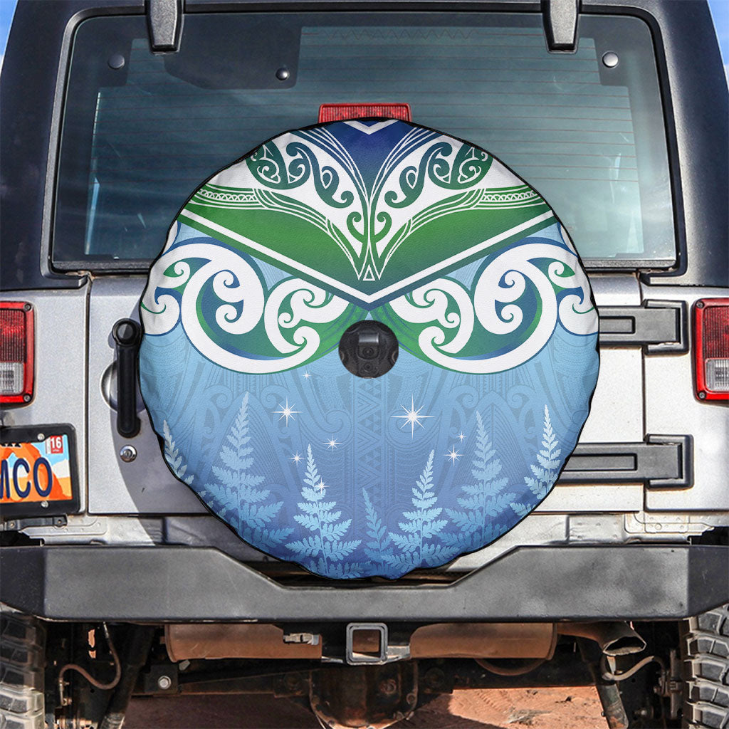 Aotearoa New Zealand New Year Spare Tire Cover Maori Motifs with Silver Fern and Matariki Stars LT03 Multicolor - Polynesian Pride