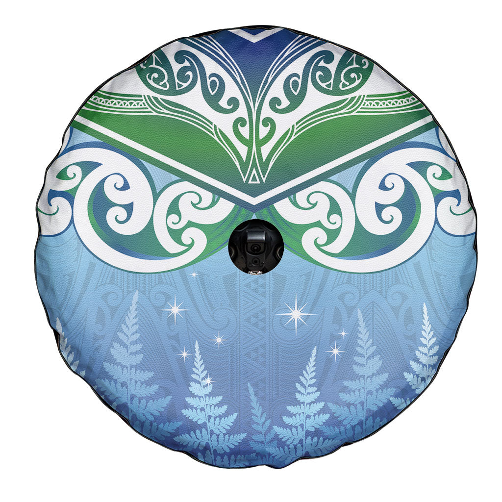 Aotearoa New Zealand New Year Spare Tire Cover Maori Motifs with Silver Fern and Matariki Stars LT03 - Polynesian Pride