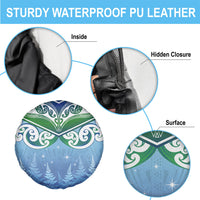 Aotearoa New Zealand New Year Spare Tire Cover Maori Motifs with Silver Fern and Matariki Stars LT03 - Polynesian Pride