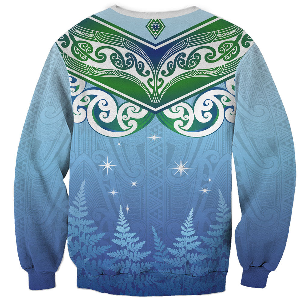 Aotearoa New Zealand New Year Sweatshirt Maori Motifs with Silver Fern and Matariki Stars LT03 - Polynesian Pride