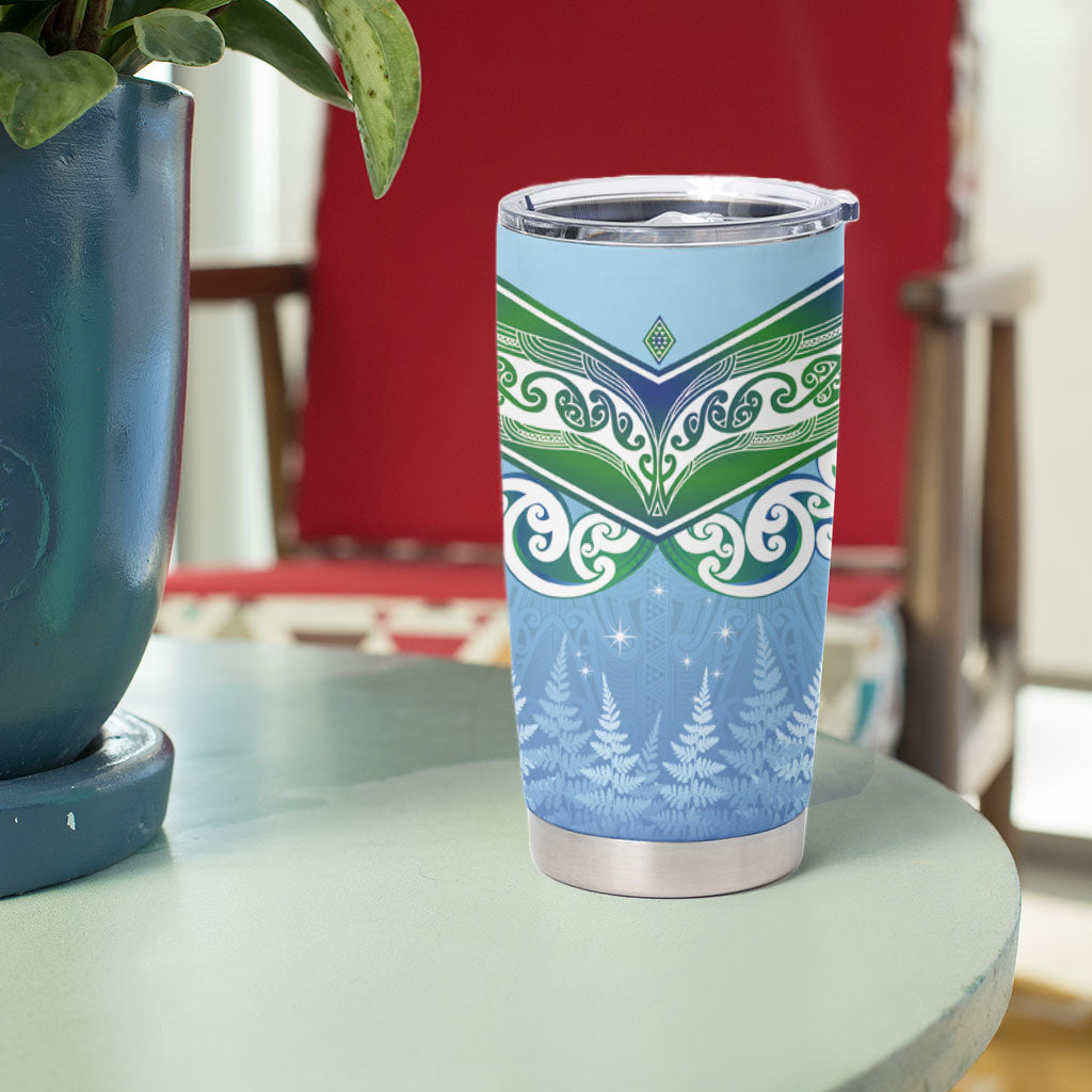 Aotearoa New Zealand New Year Tumbler Cup Maori Motifs with Silver Fern and Matariki Stars LT03 - Polynesian Pride
