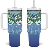 Aotearoa New Zealand New Year Tumbler With Handle Maori Motifs with Silver Fern and Matariki Stars LT03 One Size: 40 oz Multicolor - Polynesian Pride