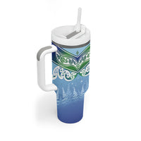 Aotearoa New Zealand New Year Tumbler With Handle Maori Motifs with Silver Fern and Matariki Stars LT03 - Polynesian Pride