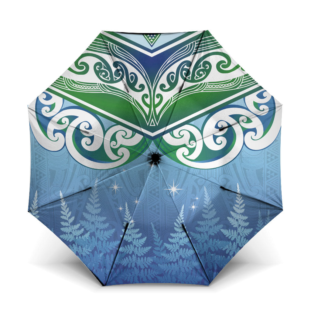 Aotearoa New Zealand New Year Umbrella Maori Motifs with Silver Fern and Matariki Stars LT03 One Size Folded 11.42 inch Opened Diameter 37.4 inch Multicolor - Polynesian Pride
