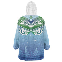 Aotearoa New Zealand New Year Wearable Blanket Hoodie Maori Motifs with Silver Fern and Matariki Stars LT03 - Polynesian Pride
