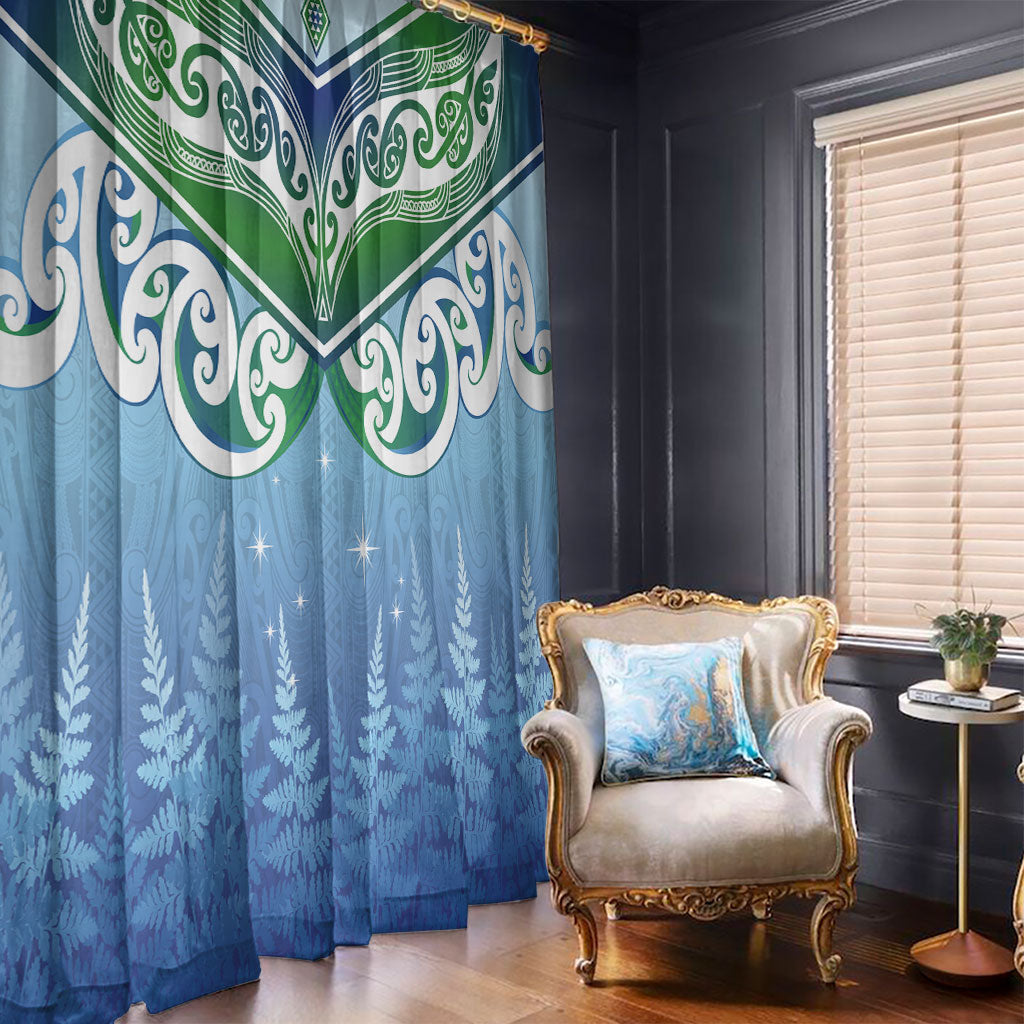 Aotearoa New Zealand New Year Window Curtain Maori Motifs with Silver Fern and Matariki Stars LT03 - Polynesian Pride
