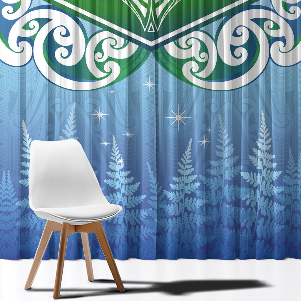 Aotearoa New Zealand New Year Window Curtain Maori Motifs with Silver Fern and Matariki Stars LT03 - Polynesian Pride