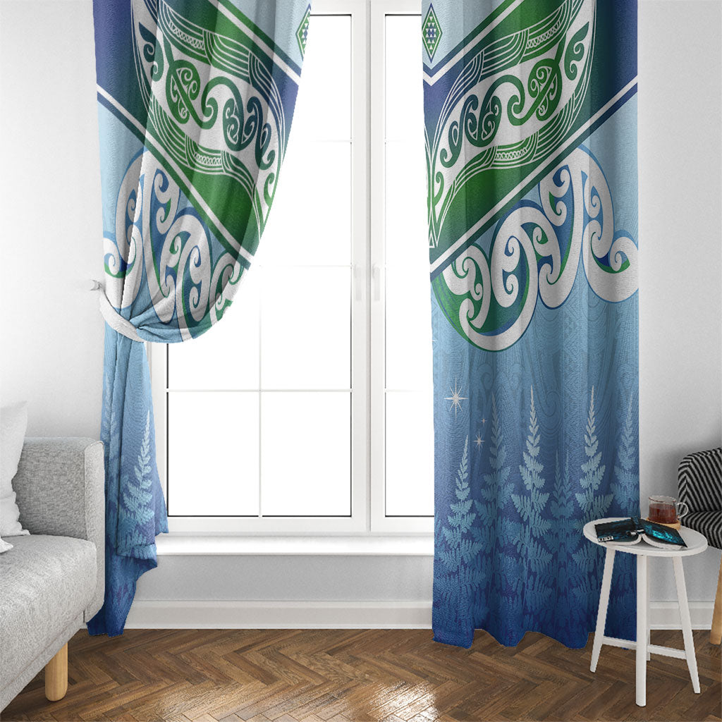 Aotearoa New Zealand New Year Window Curtain Maori Motifs with Silver Fern and Matariki Stars LT03 - Polynesian Pride